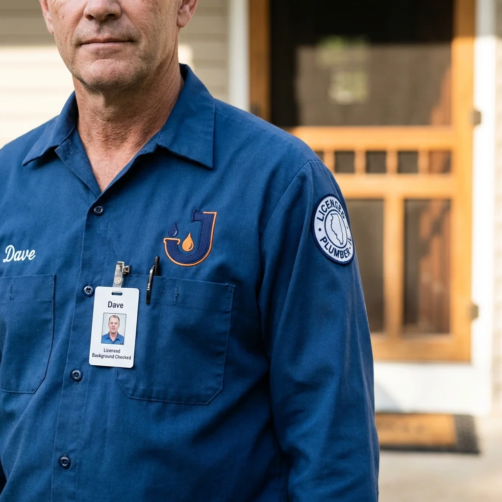 Licensed plumber showing ID badge in Oakland, CA