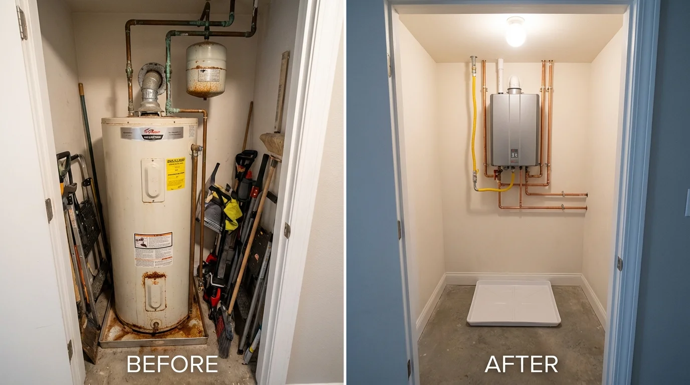 Tank water heater versus wall-mounted tankless unit comparison for Oakland, CA homeowners